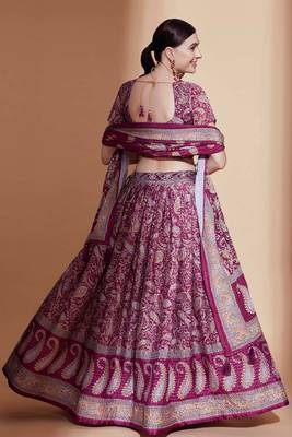 Wine embroidered silk semi stitched lehenga 4