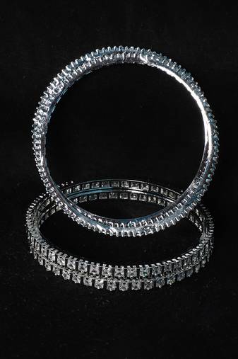 American Diamond White Studded Bangle Set For Women