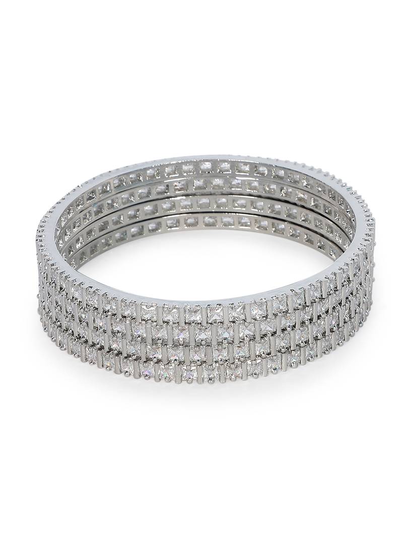 American Diamond White Studded Bangle Set For Women