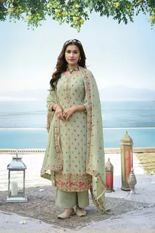 Faux Georgette Embroidered Pastel Green Trendy Salwar Kameez