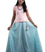 Shivangi Girls Blue Chanderi Tulip Pattu Pavadai