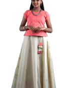 Shivangi Girls Half White Chanderi Tulip Pattu Pavadai