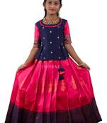 Shivangi Girls Pink Copper Chanbali Pattu Pavadai | Lehenga