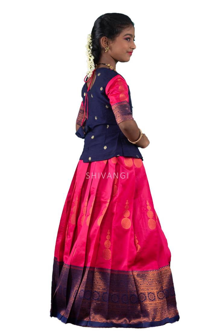 Shivangi Girls Pink Copper Chanbali Pattu Pavadai | Lehenga