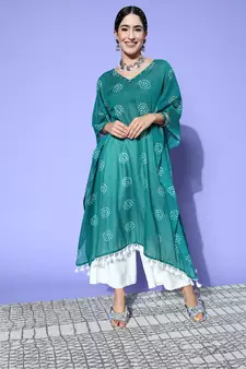 Green printed cotton kurtas-and-kurtis