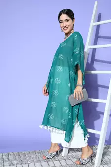 Green printed cotton kurtas-and-kurtis