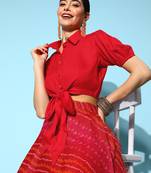 Red printed rayon ethnic-kurtis