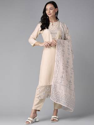 Beige embroidered silk ethnic-kurtis 1