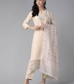 Beige embroidered silk ethnic-kurtis