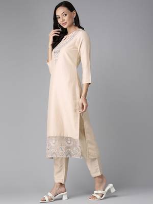 Beige embroidered silk ethnic-kurtis 2