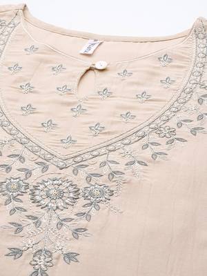 Beige embroidered silk ethnic-kurtis 4