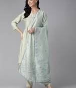 Green embroidered silk ethnic-kurtis