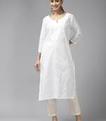 White woven cotton kurtas-and-kurtis