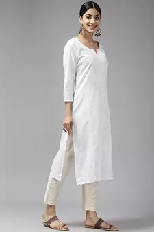 White woven cotton kurtas-and-kurtis