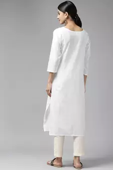 White woven cotton kurtas-and-kurtis