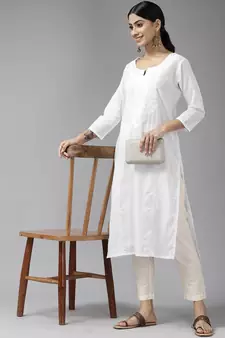 White woven cotton kurtas-and-kurtis