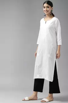White woven cotton kurtas-and-kurtis