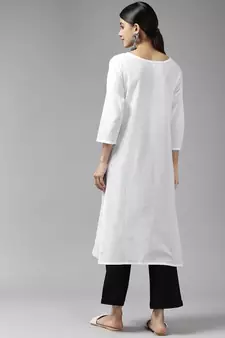 White woven cotton kurtas-and-kurtis