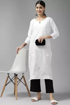 White woven cotton kurtas-and-kurtis