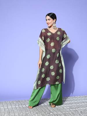 Brown printed silk kurtas-and-kurtis 1