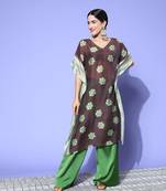Brown printed silk kurtas-and-kurtis