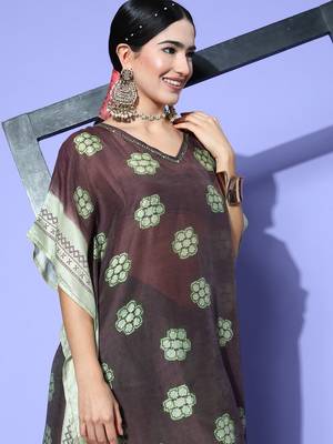 Brown printed silk kurtas-and-kurtis 4