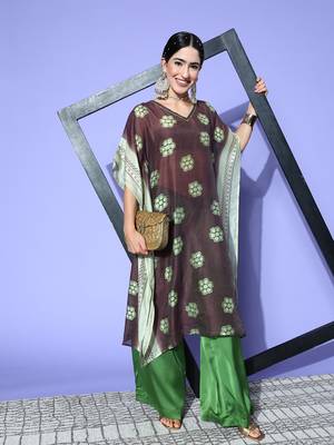 Brown printed silk kurtas-and-kurtis 5