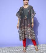 Grey printed silk kurtas-and-kurtis