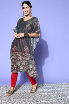 Grey printed silk kurtas-and-kurtis