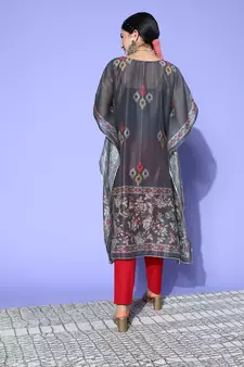 Grey printed silk kurtas-and-kurtis