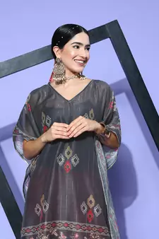 Grey printed silk kurtas-and-kurtis