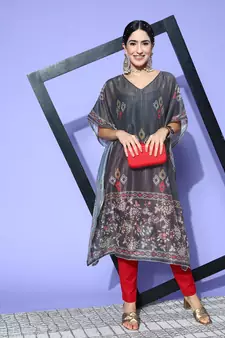 Grey printed silk kurtas-and-kurtis