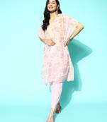 Pink printed silk kurtas-and-kurtis