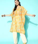 Yellow embroidered silk kurtas-and-kurtis