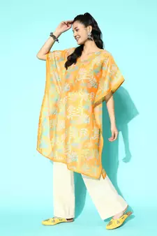 Yellow embroidered silk kurtas-and-kurtis