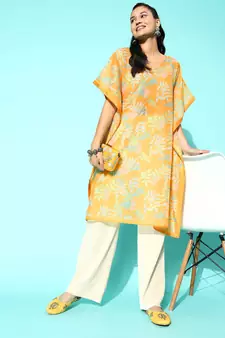 Yellow embroidered silk kurtas-and-kurtis