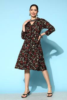 Black printed cotton long-dresses