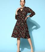 Black printed cotton long-dresses