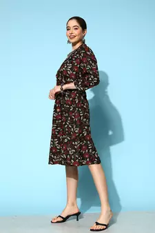 Black printed cotton long-dresses