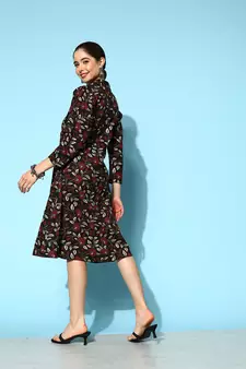 Black printed cotton long-dresses