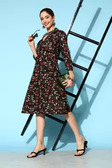 Black printed cotton long-dresses