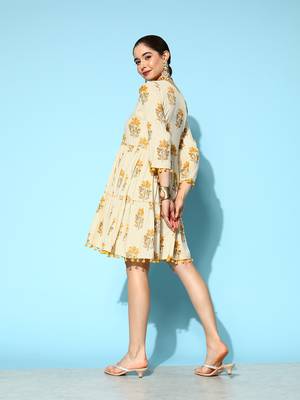 Mustard printed cotton long-dresses 3