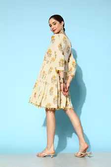 Mustard printed cotton long-dresses