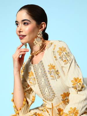 Mustard printed cotton long-dresses 4