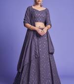 Purple embroidered faux georgette semi stitched lehenga