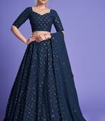 Blue embroidered faux georgette semi stitched lehenga