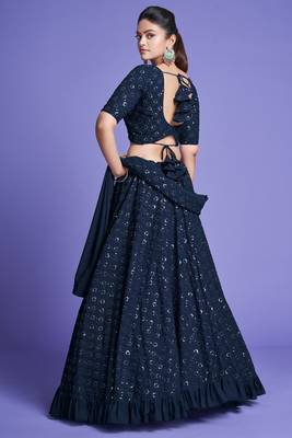 Blue embroidered faux georgette semi stitched lehenga 5