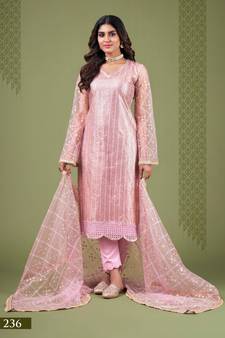 Pink thread embroidery net salwar