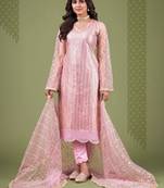 Pink thread embroidery net salwar
