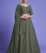 Green embroidered faux georgette semi stitched lehenga